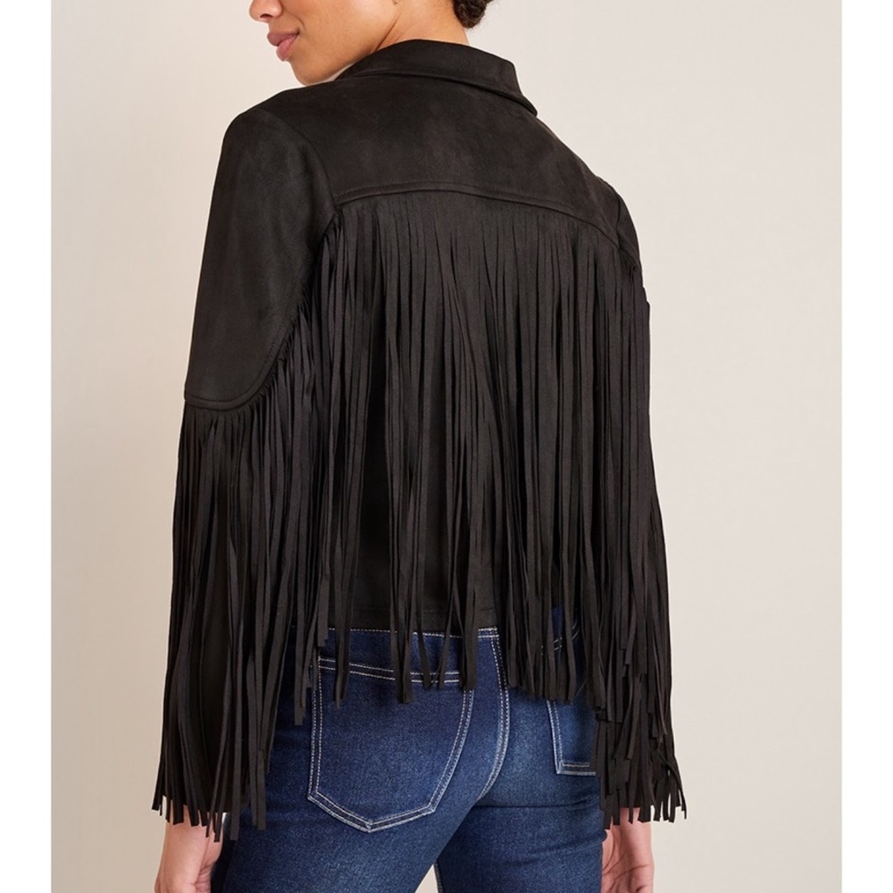 REVEROF Women's Black Faux Suede Leather Fringe Jacket Size L Western Cow Girl - Picture 2 of 10